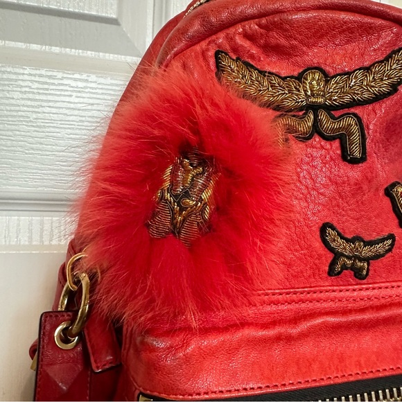 MCM Unisex Stark Leather Insignia Red Backpack - Picture 4 of 17